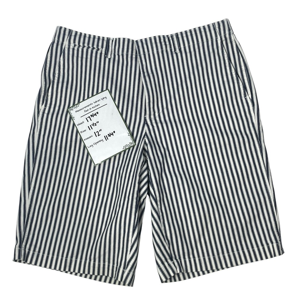 Lands End Striped Pull On Shorts Women's 14 Blue White Cotton Elastic Back - Picture 3 of 10